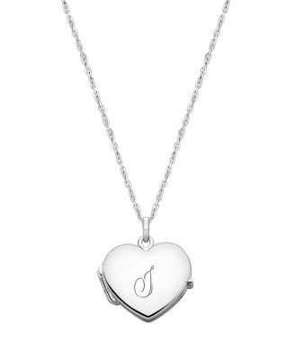 Girls Children's Sterling Silver Heart Locket & Engraved Initial 14-16" Necklace