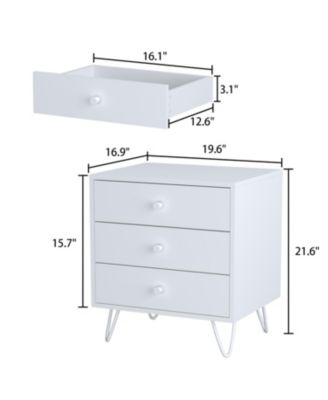 1 PC wooden Bedside table with three drawers, gold handles and feet - side table