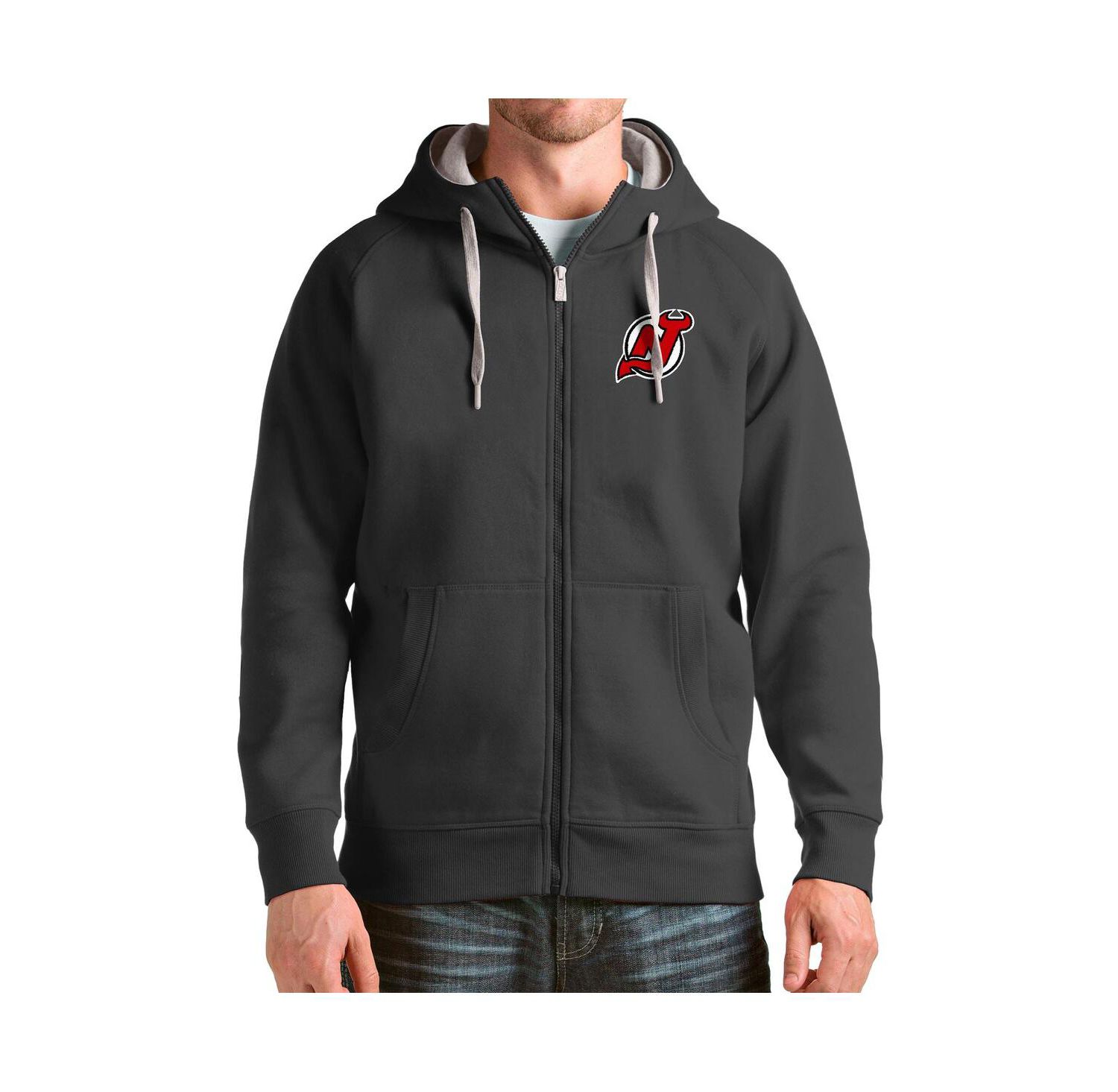Men's Charcoal New Jersey Devils Logo Victory Full-Zip Hoodie