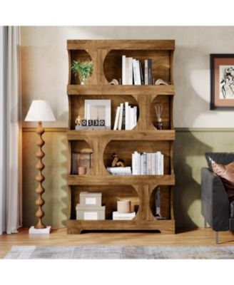 71" Tall Bookcase, 4-Tier S-Shaped Bookshelf, Wood Decorative Storage Shelving,Library Book Shelf Unit for Home Office Living Room Bedroom