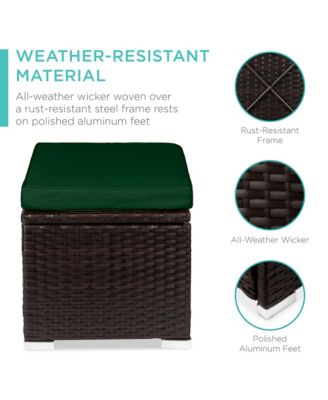 Set of 2 Wicker Ottomans, Multipurpose Furniture w/ Removable Cushions, Steel Frame