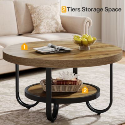 31" Single-Piece Metal Coffee Table with Storage Shelf and Curved Legs