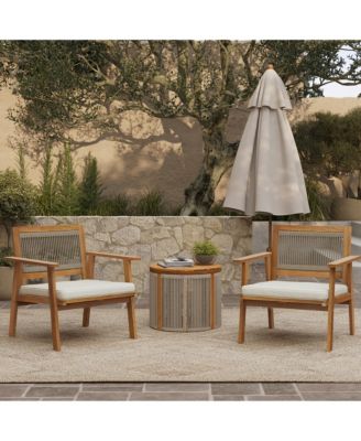 Outdoor Acacia Wood Rope Back Armchairs with Cushions, Set of 2