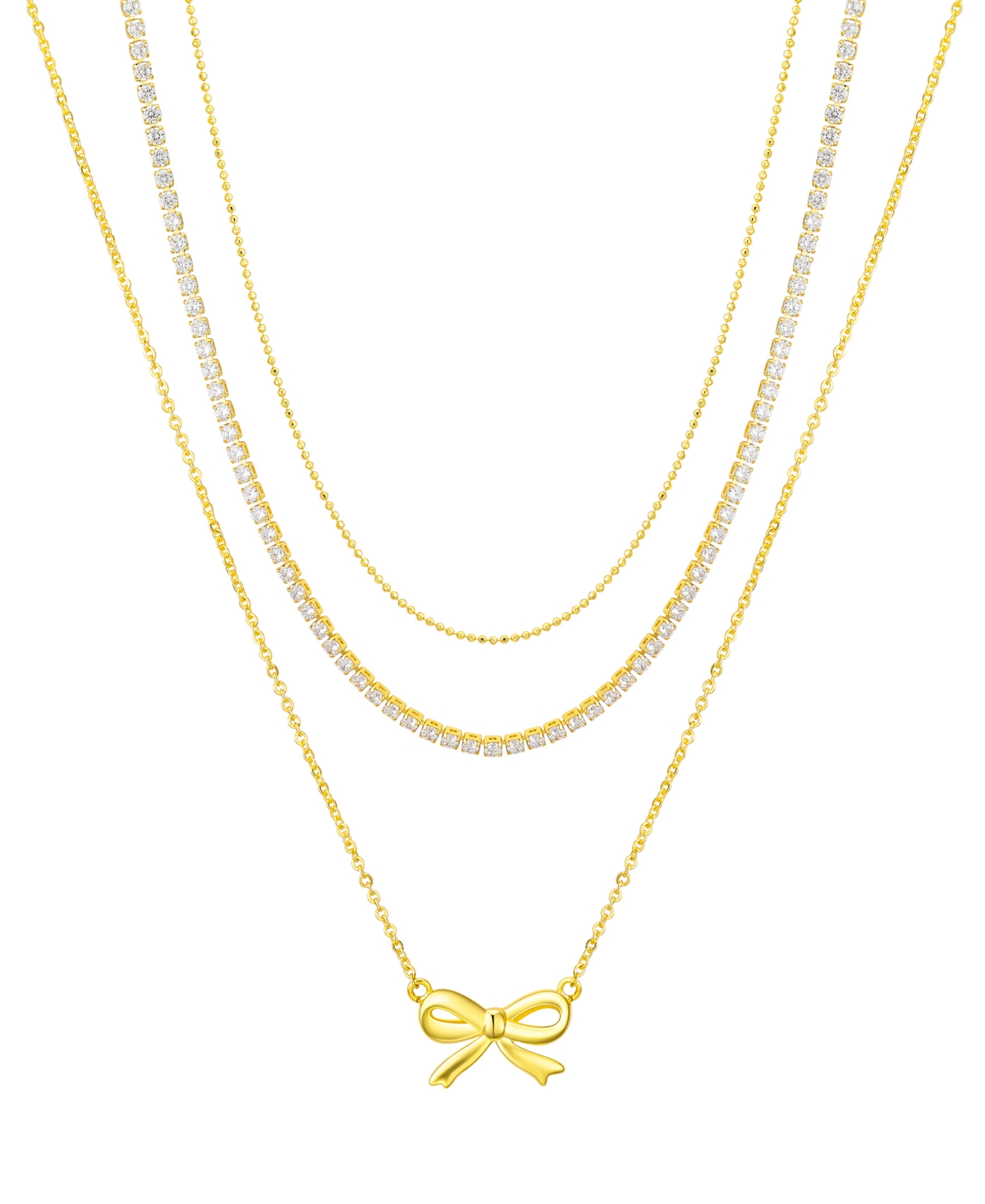 Cubic Zirconia Bow Layered Necklace Set - Gold