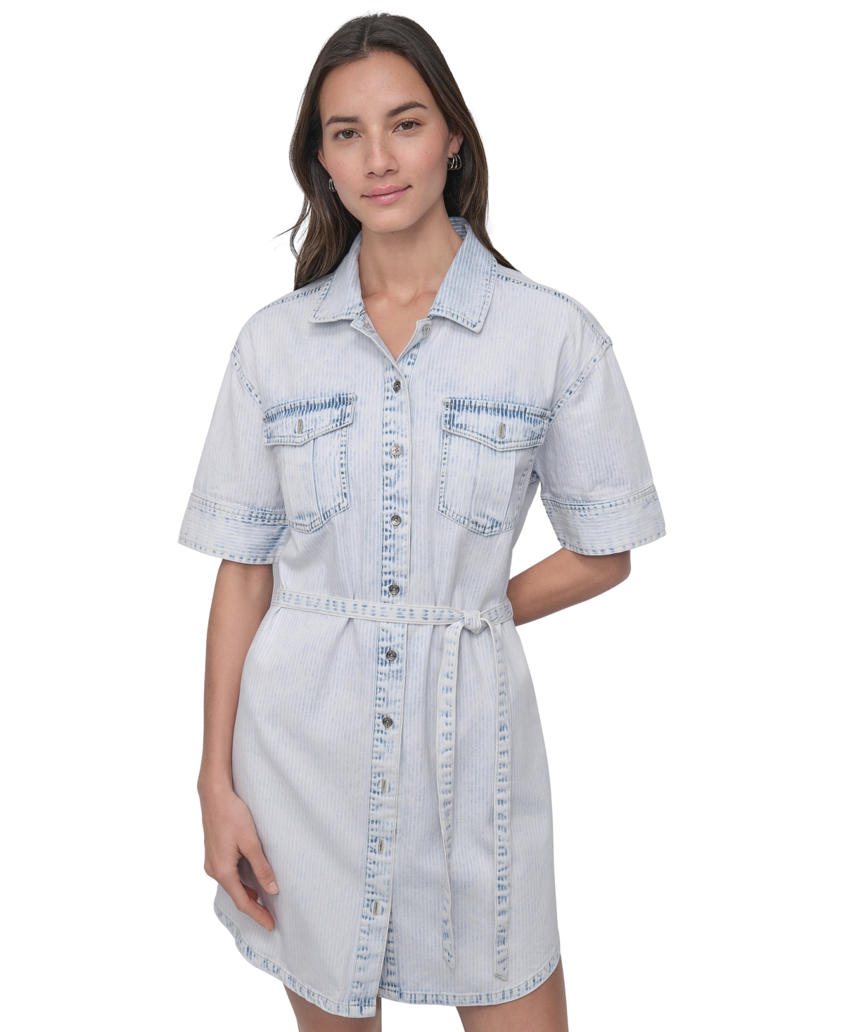 DKNY JEANS WOMEN'S DENIM SELF BELTED SHIRTDRESS 