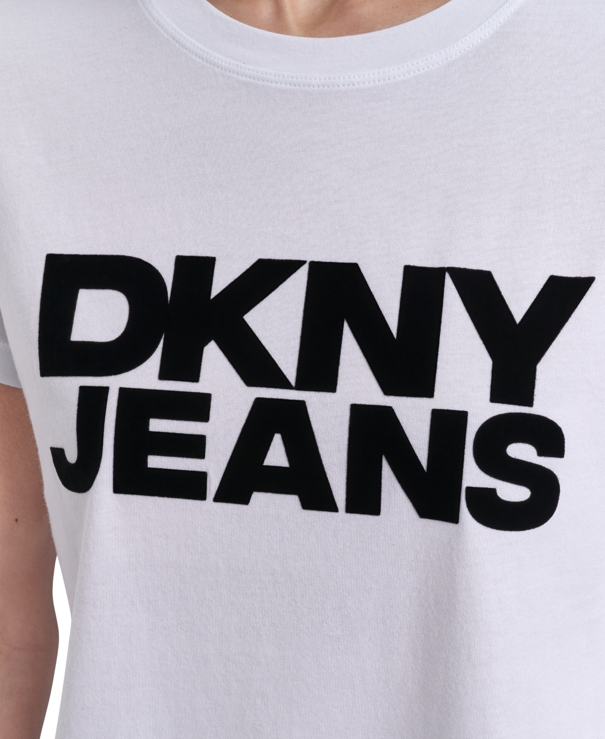 Shop Dkny Jeans Women's Flocked Logo Crewneck T-shirt