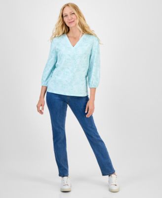 Style & Co Petite Floral Embroidery V-Neck Top, Exclusively