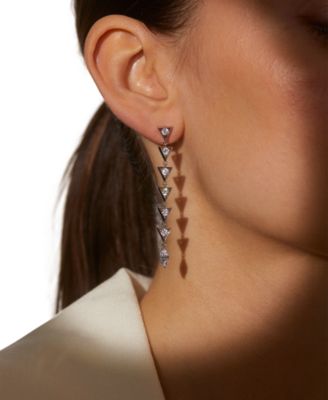 Silver-Tone Cubic Zirconia Triangle Linear Drop Earrings, Exclusively at Macy's