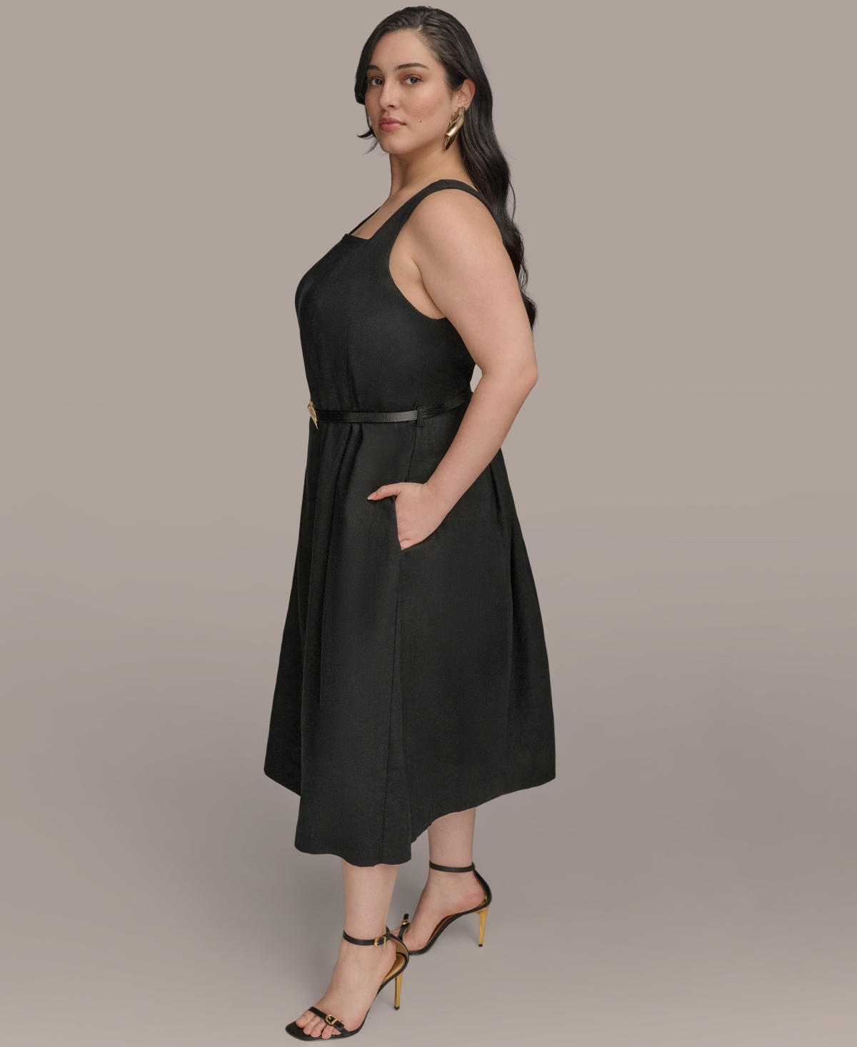 Shop Donna Karan Plus Size Square-neck Belted Midi Dress