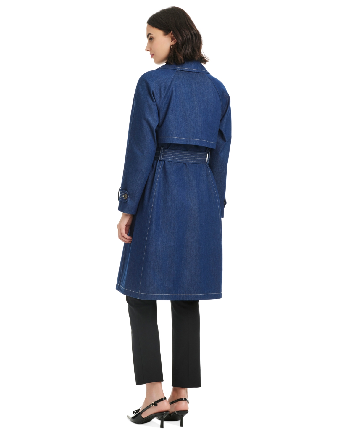 Kate Spade New York Double Breasted Longline Denim Trench Coat In Blue