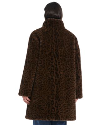 Plus Size Stand-Collar Faux-Fur Coat