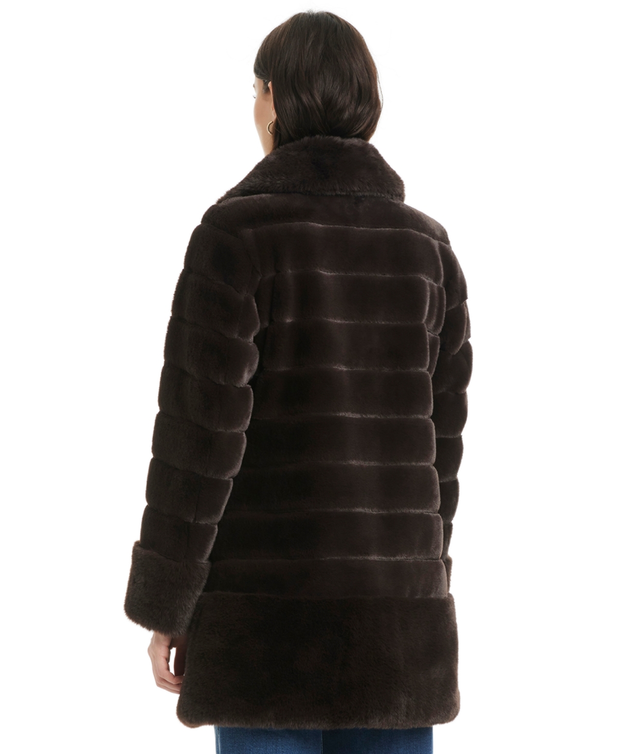 Jones New York Petite Notched-collar Faux-fur Coat In Brown