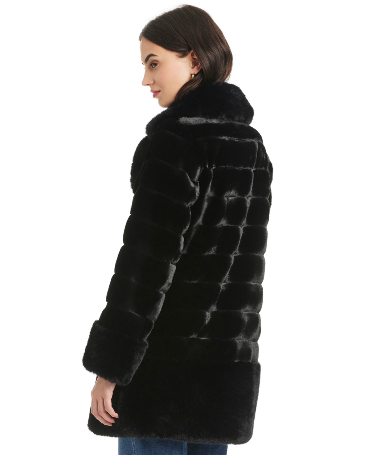 Jones New York Women's Faux-fur Notched-collar Coat In Black