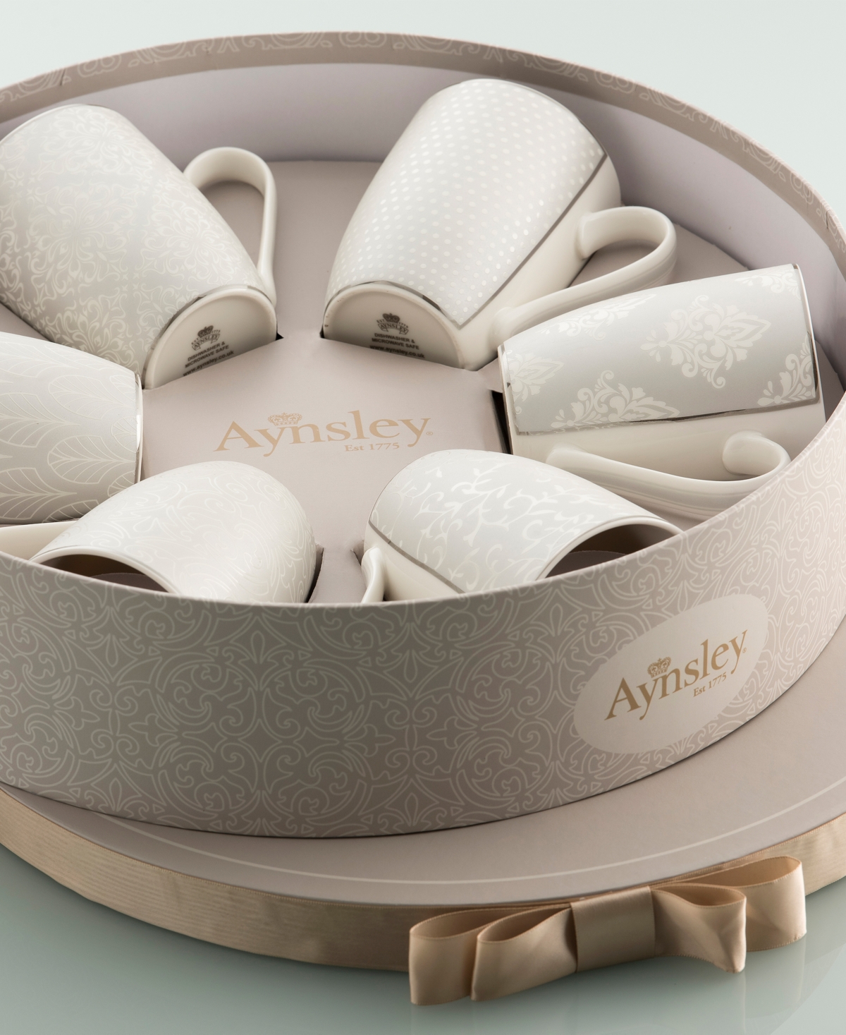 Silver Brocade Mugs, Set of 6