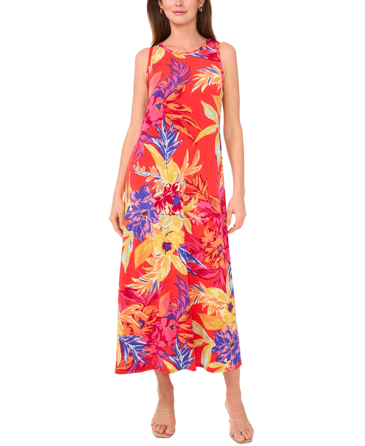 Msk Women's Round-neck Sleeveless Keyhole Back Maxi Dress