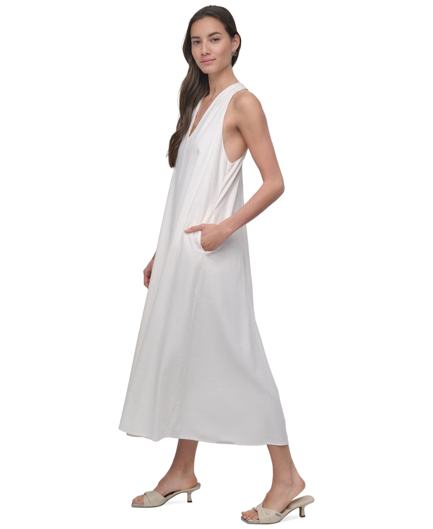 Женское платье DKNY Jeans V-Neck Racerback Linen-Blend Swing, цвет: Слоновая кость — фото 2