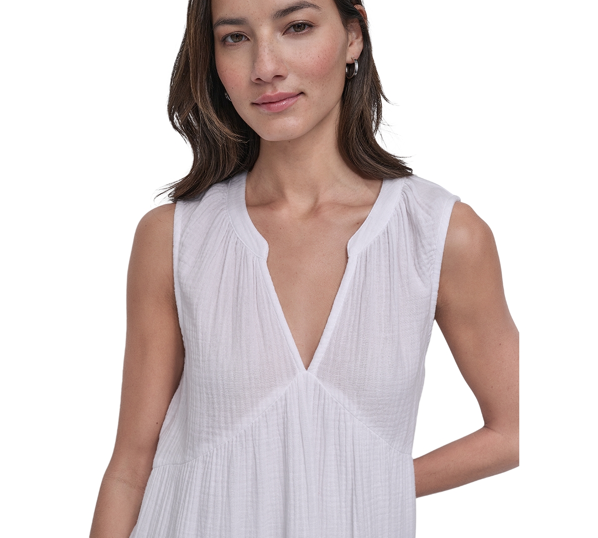 Shop Dkny Jeans Women's Cotton Gauze Sleeveless Mini Dress