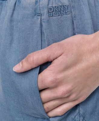 Women's Chambray High Rise Dolphin-Hem Shorts