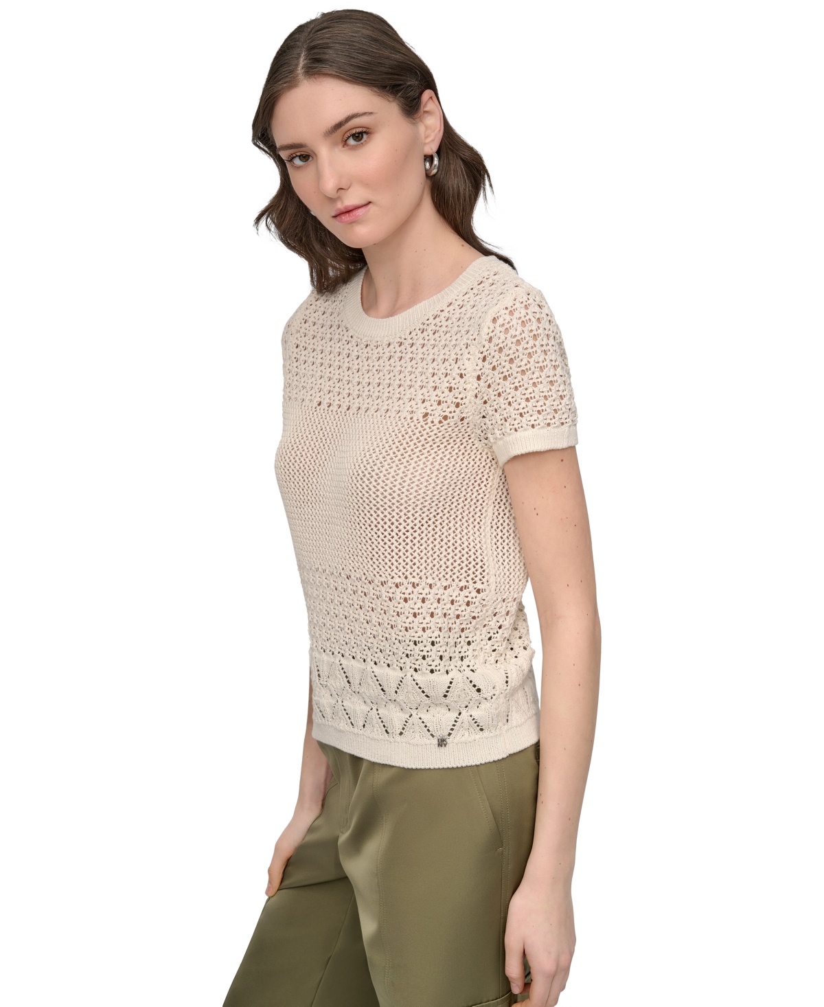 DKNY JEANS WOMEN'S MIXED-STITCH SHORT-SLEEVE SWEATER 