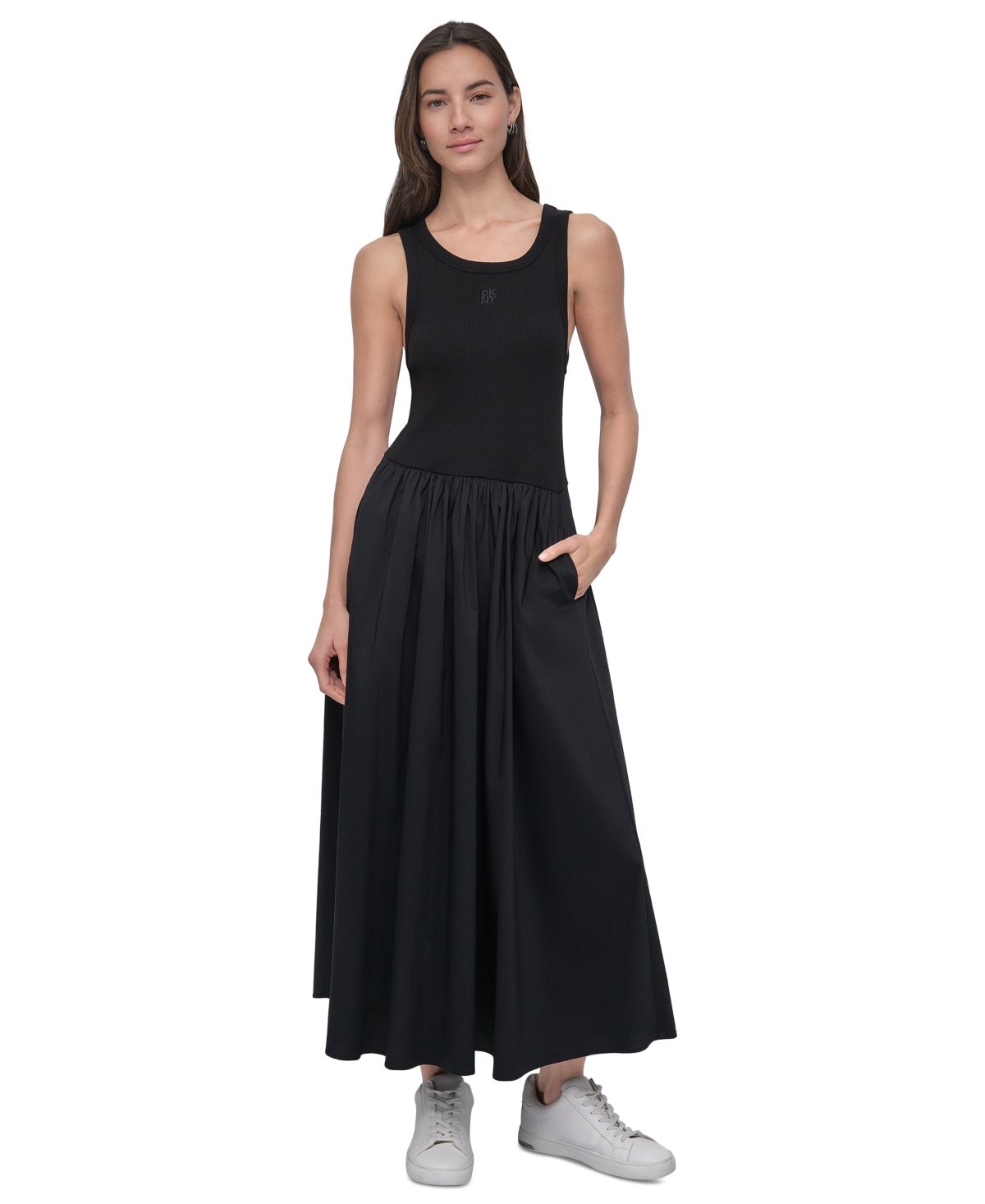DKNY JEANS WOMEN'S MIXED-MEDIA TANK DRESS 