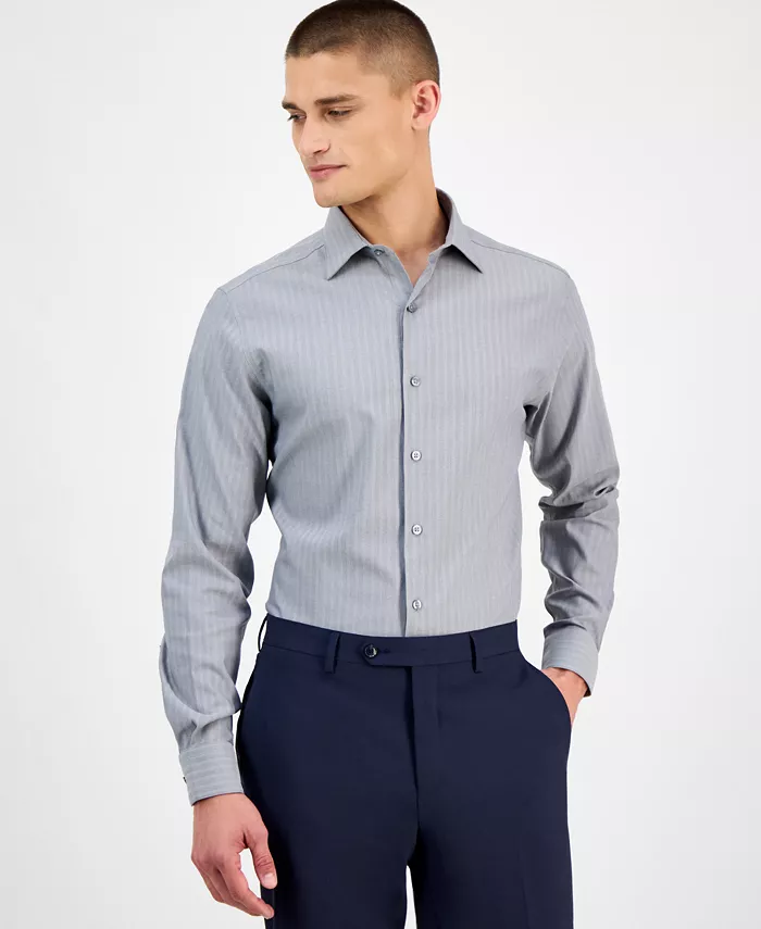 Men's Slim-Fit Herringbone Dress Shirt - thumbnail 3