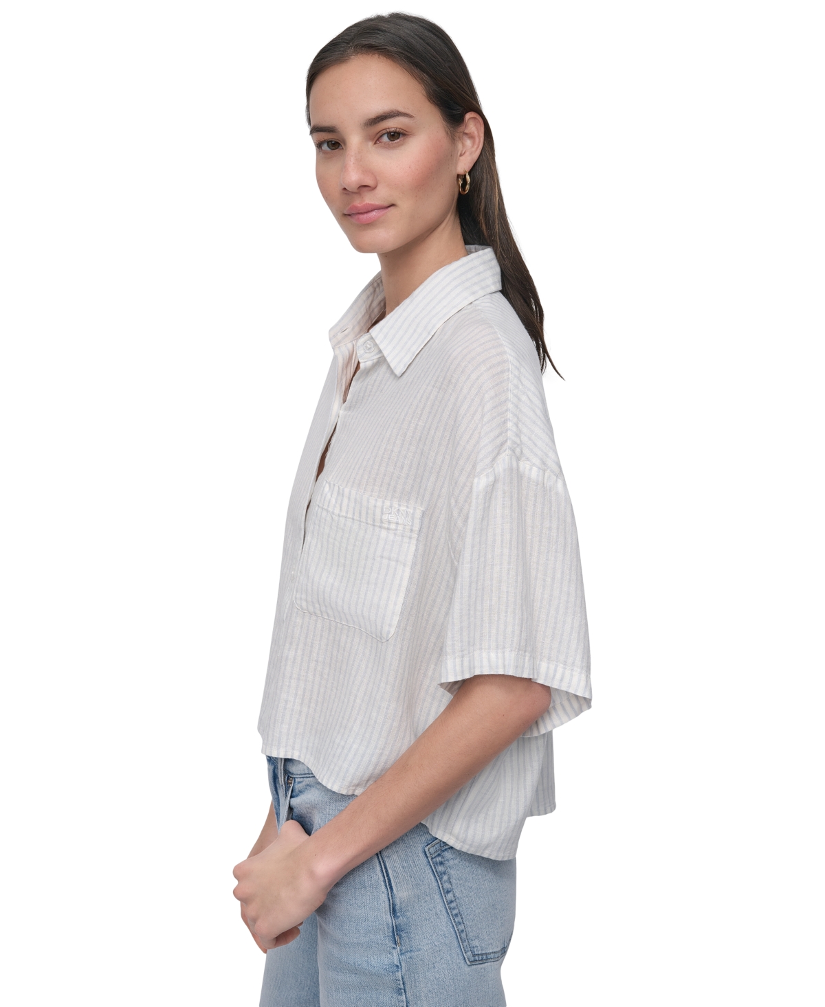 DKNY JEANS WOMEN'S OVERSIZED CROPPED SHIRT 