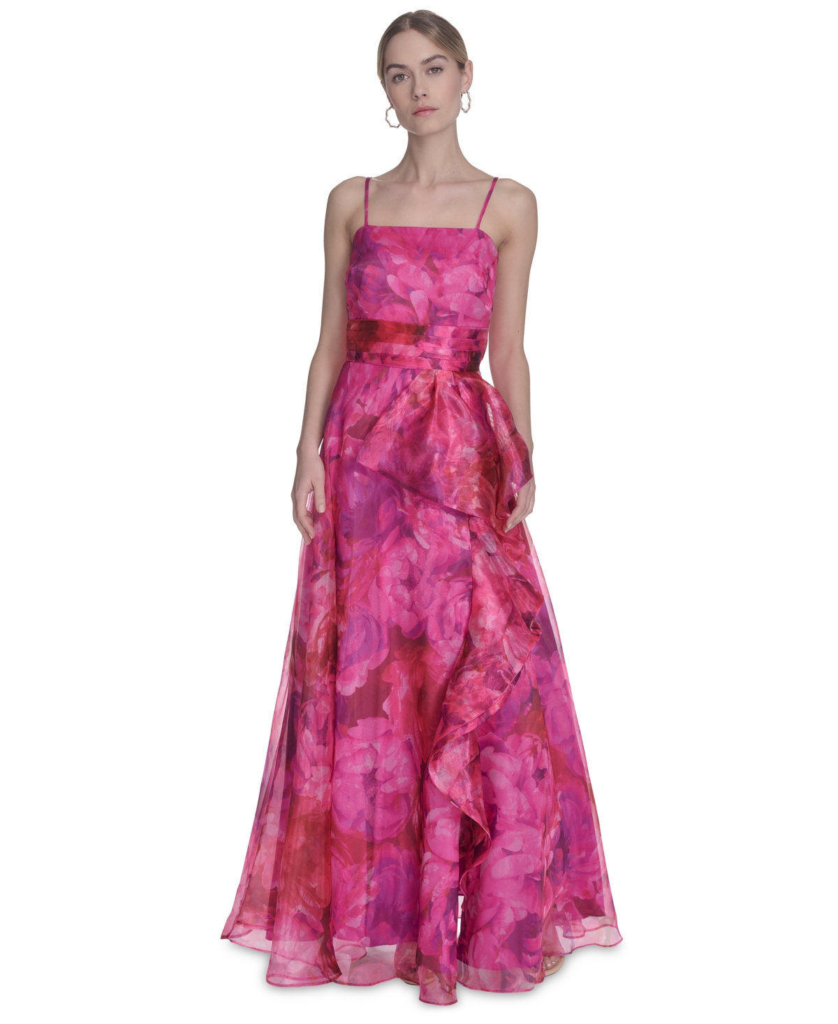 Women's Square-Neck Sleeveless Organza Gown - Magenta