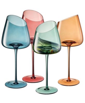 Khen Slanted Stemmed Wine Glasses, Set of 4