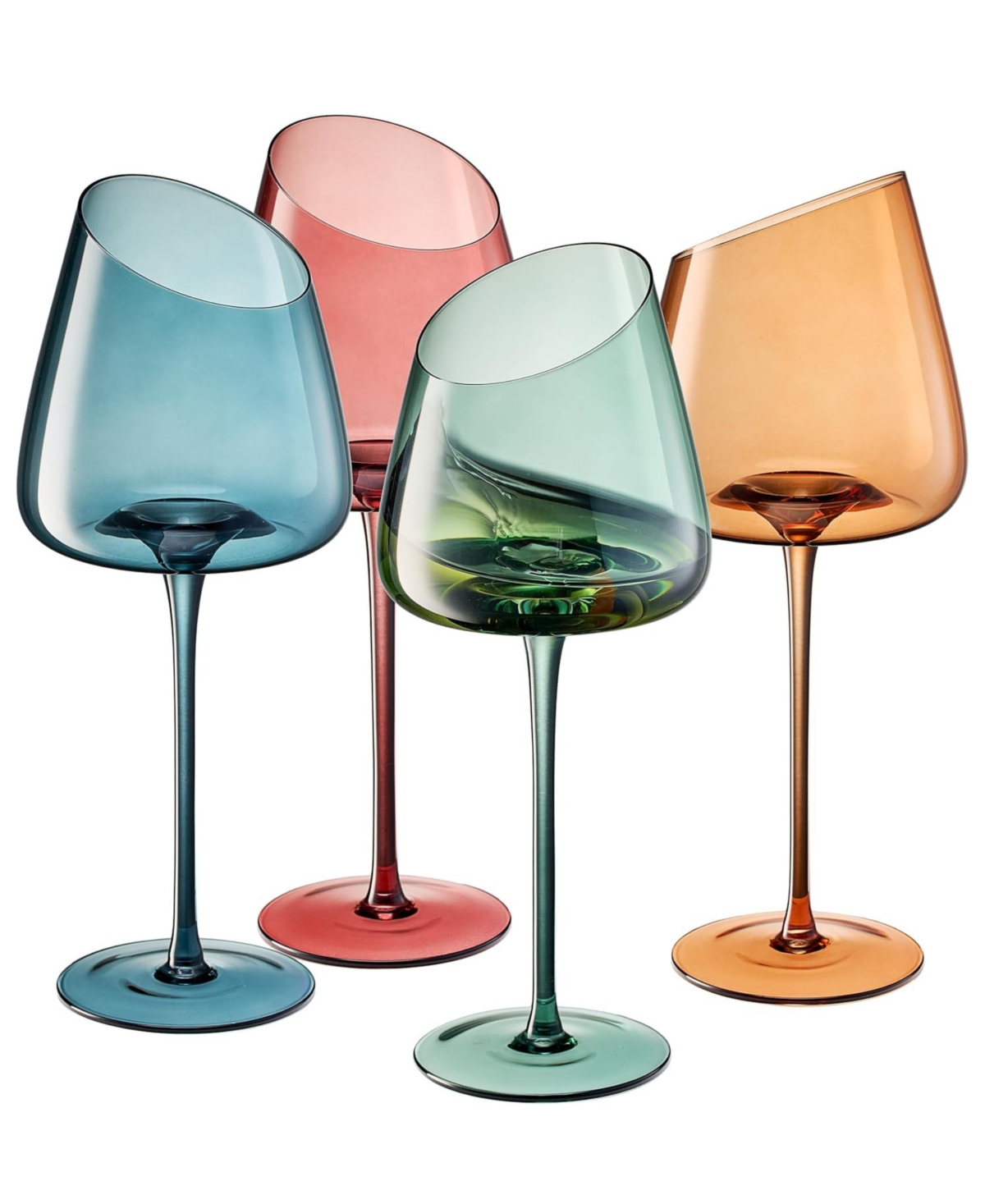 The Wine Savant Khen Slanted Stemmed Wine Glasses, Set Of 4 In Multi Color