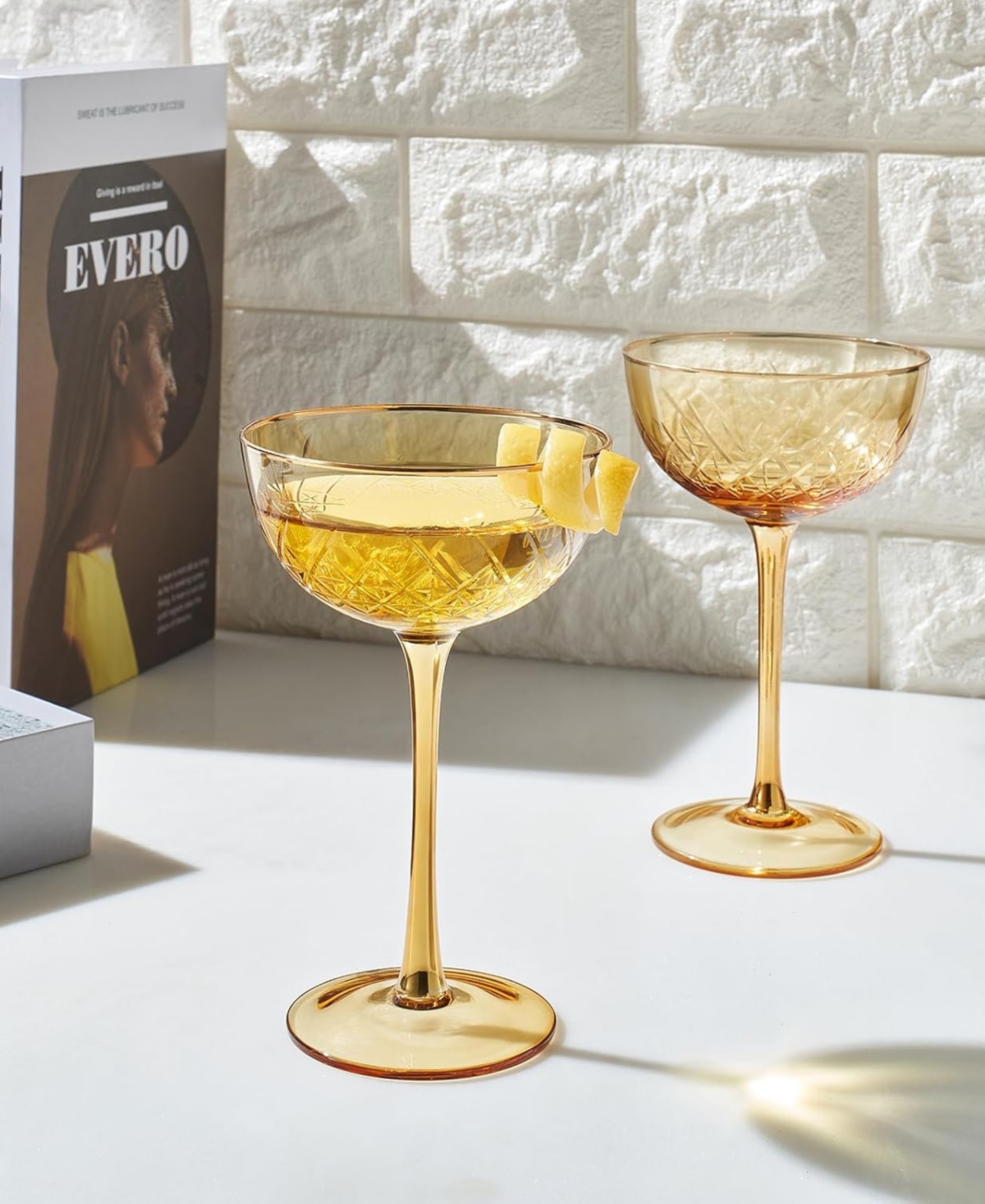 The Wine Savant Vintage Art Deco Coupe Glasses, Set Of 2 In Yellow