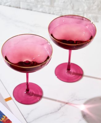 Gilded Rim Coupe Glasses, Set of 2