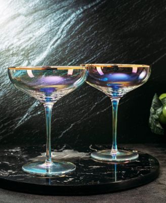 Gilded Rim Coupe Glasses, Set of 2