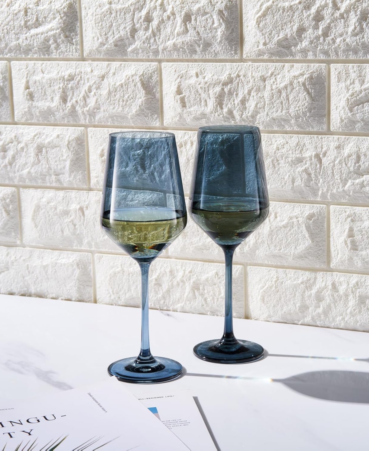 The Wine Savant Contemporary Wine Glasses, Set Of 2 In Ocean Blue