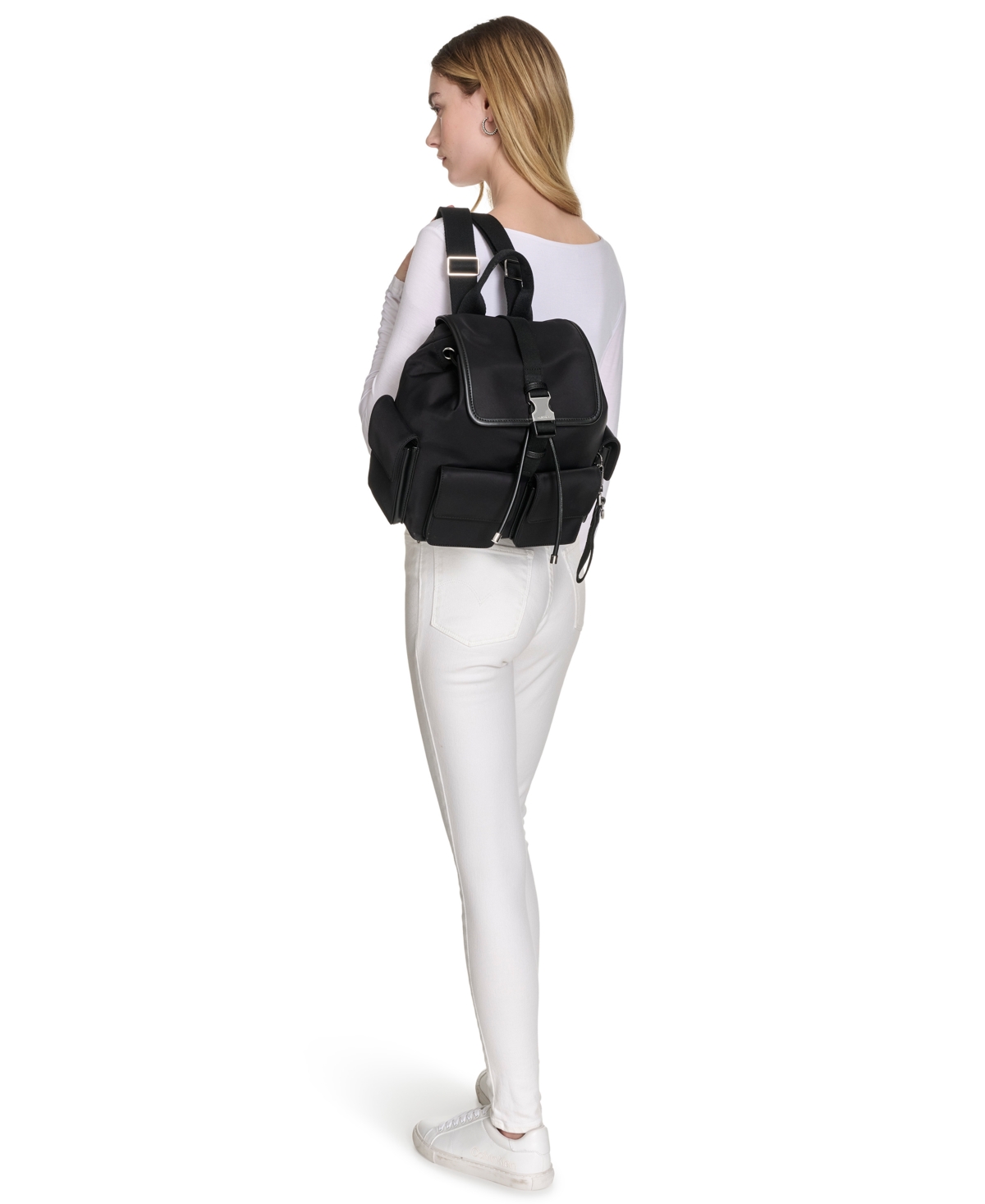 Calvin Klein Elora Medium Backpack Bag In Black,silver