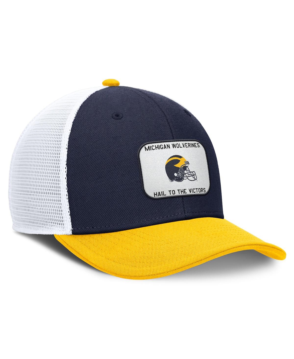 JORDAN MEN'S NAVY/MAIZE MICHIGAN WOLVERINES RISE ADJUSTABLE TRUCKER HAT 