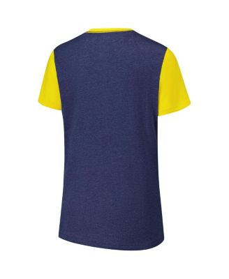 Women's Navy Michigan Wolverines Racer Crewneck Ringer T-Shirt