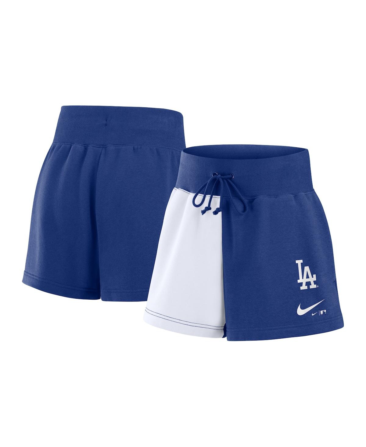 Nike Women's Royal/white Los Angeles Dodgers Color-block Phoenix Fleece Lounge Shorts In Royal,white