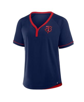 Women's Navy Minnesota Twins League Diva Star Raglan V-Neck T-Shirt