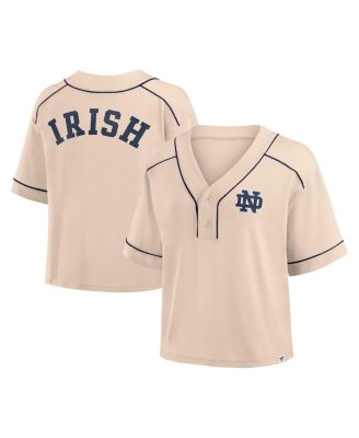 Fanatics - Women's Tan Notre Dame Fighting Irish Oversized Dominant Force Midi V-Neck T-Shirt