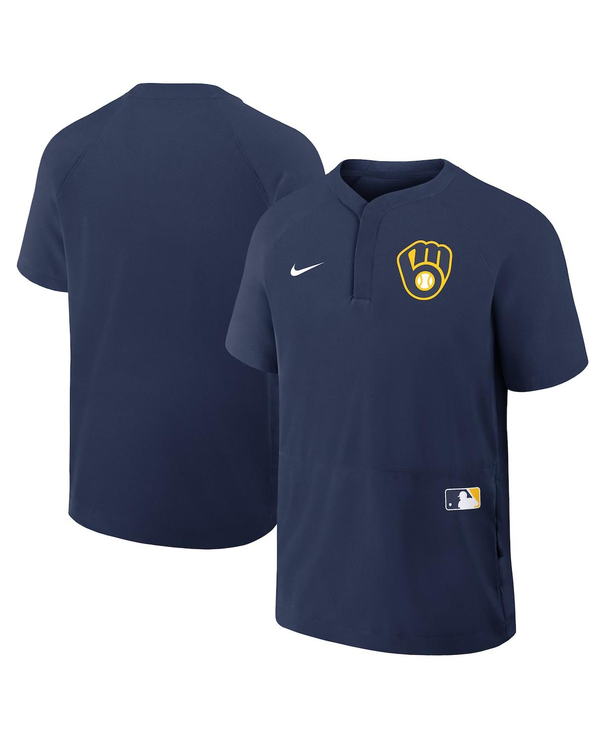 Nike Men's Navy Milwaukee Brewers Authentic Collection Raglan Short Sleeve Windshirt In Navy
