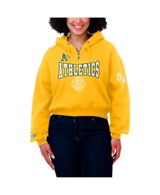 Women's Gold Oakland Athletics Patch Quarter-Zip Hoodie
