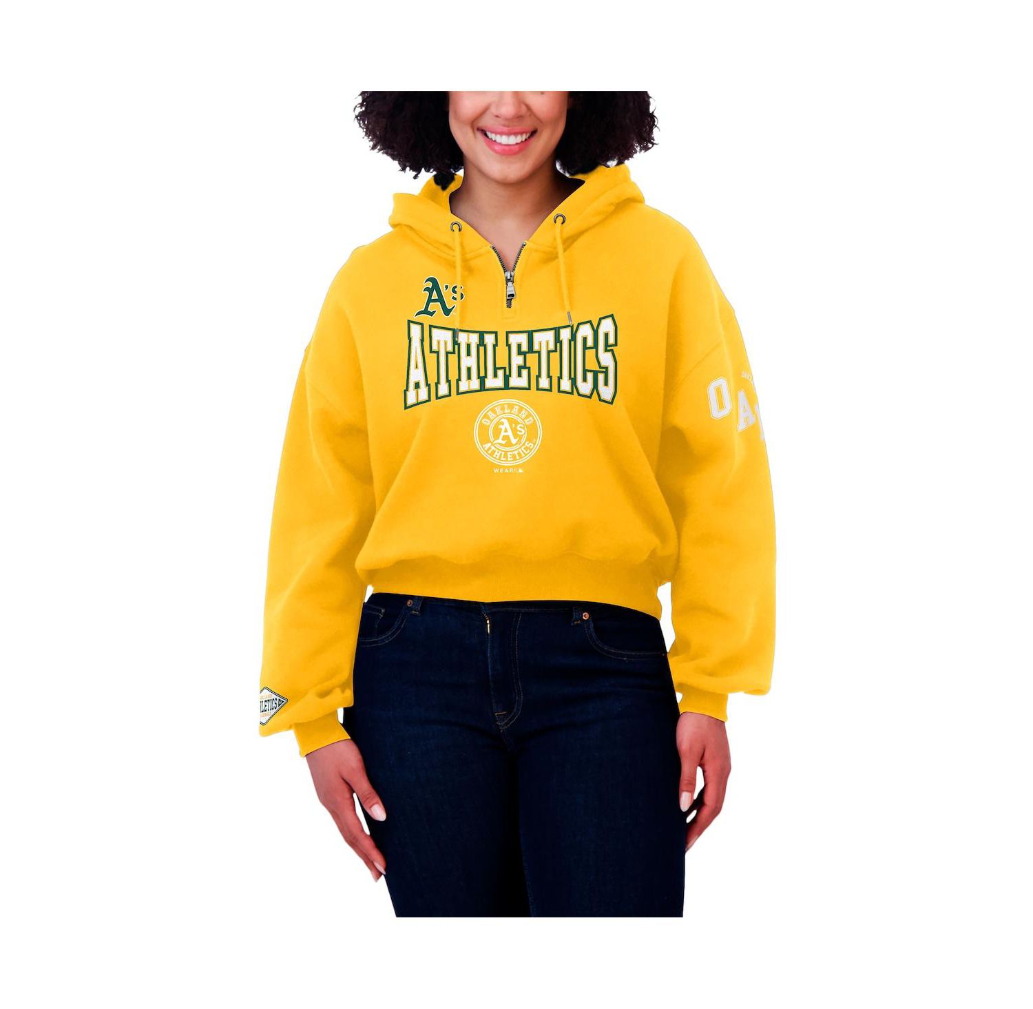 Women's Gold Oakland Athletics Patch Quarter-Zip Hoodie