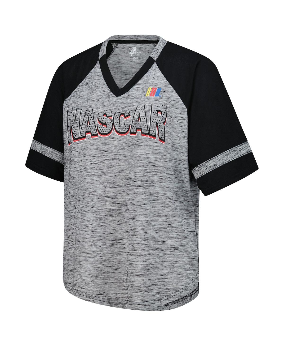 G-iii 4her By Carl Banks Women's Heather Gray Kyle Busch Hall Of Fame Oversized Raglan V-neck T-shirt In Heather Gray