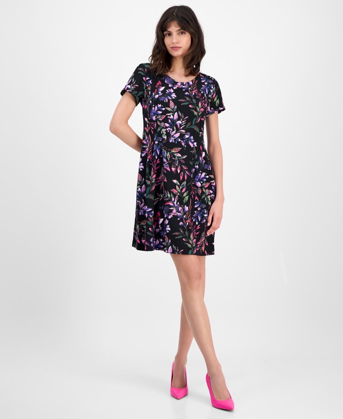Women's Printed Round-Neck Sheath Dress - Cherry