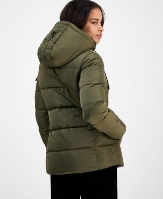 Women's Faux-Fur-Trim Hooded Utility-Pocket Puffer Coat
