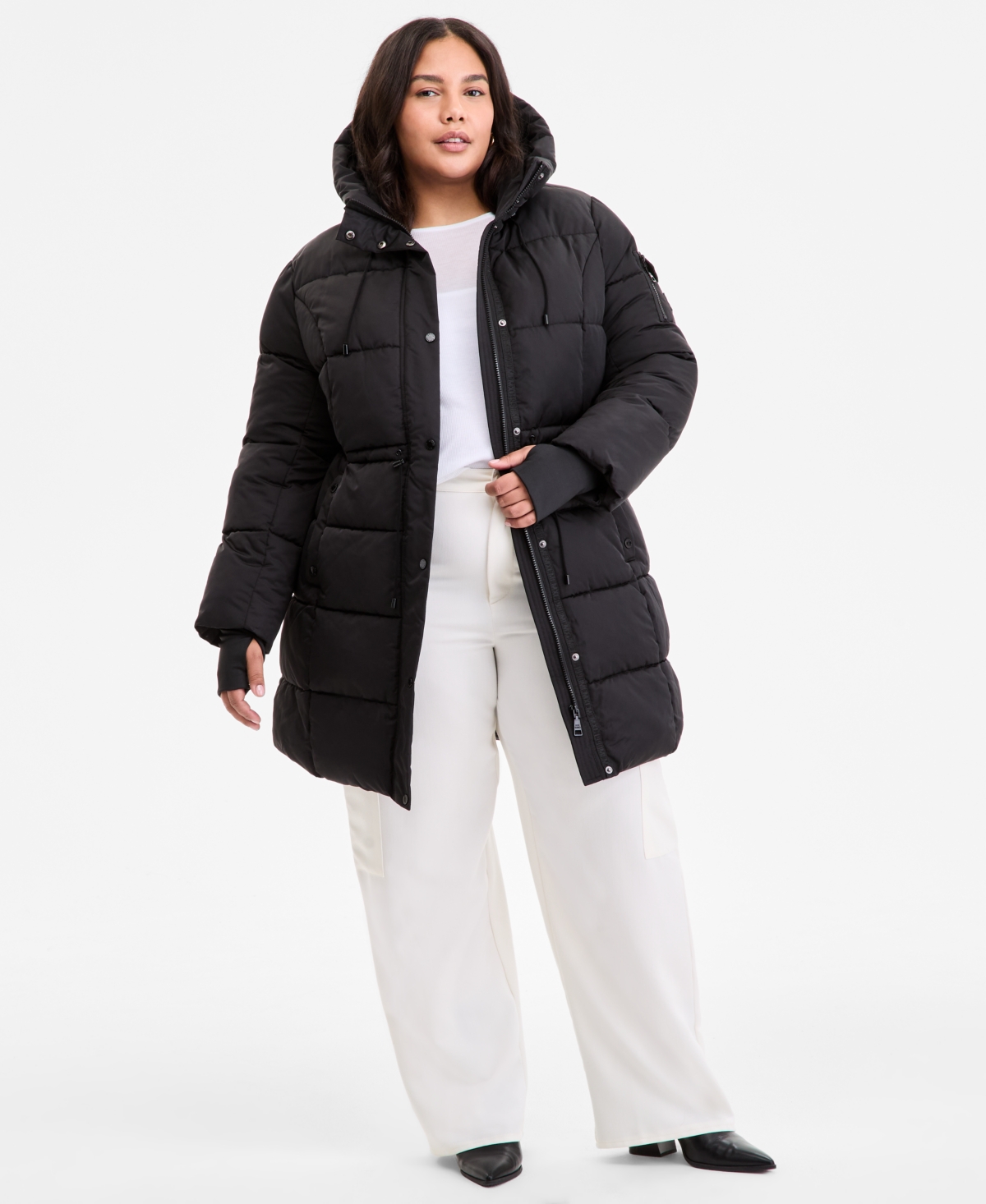 Steve Madden Plus Size Hooded Anorak Puffer Coat In Black