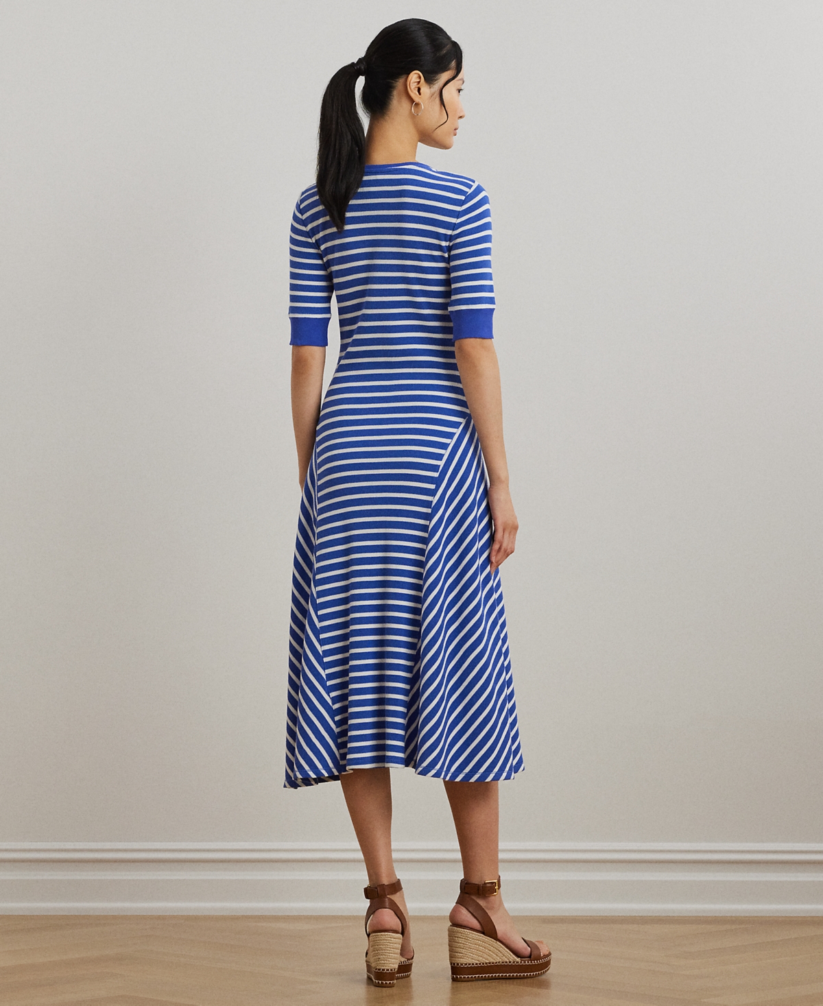 Lauren Ralph Lauren Petite Striped Waffle-Knit Cotton Henley Dress