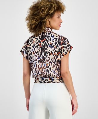 Women's Printed Short-Sleeve Faux-Wrap Top, Regular & Petite