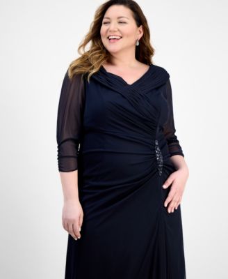 Plus Size Portrait-Collar Side-Ruched A-Line Dress