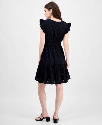 Women's Cotton Eyelet Drawstring-Waist Dress